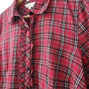 Vintage 80s Northern Reflections Ruffled Red Plaid Long Sleeve Shirt Size M